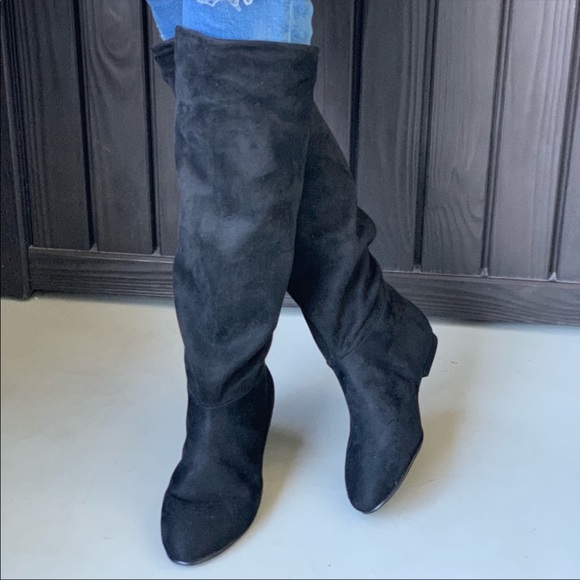 NIB Black Knee High Slouch Boho Flat Boots - Picture 3 of 4